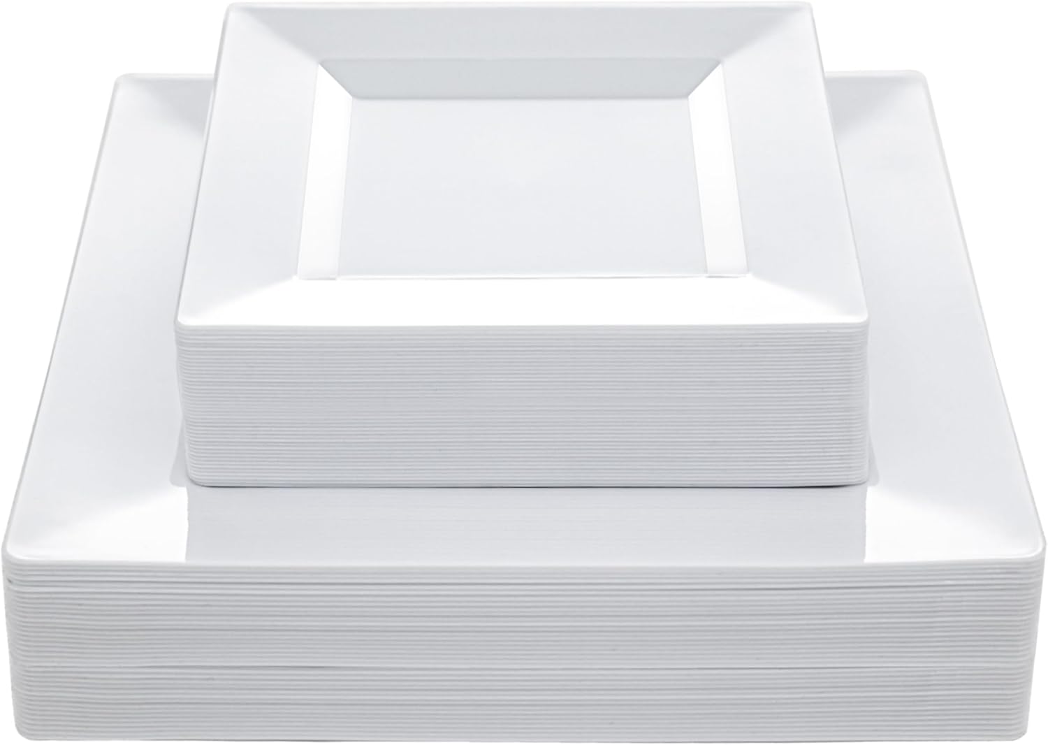 60PCS White Square Plastic Plates, 30 Dinner & 30 Dessert Plates Heavy Duty, Fancy Disposable Plates for Party, Wedding and other Events
